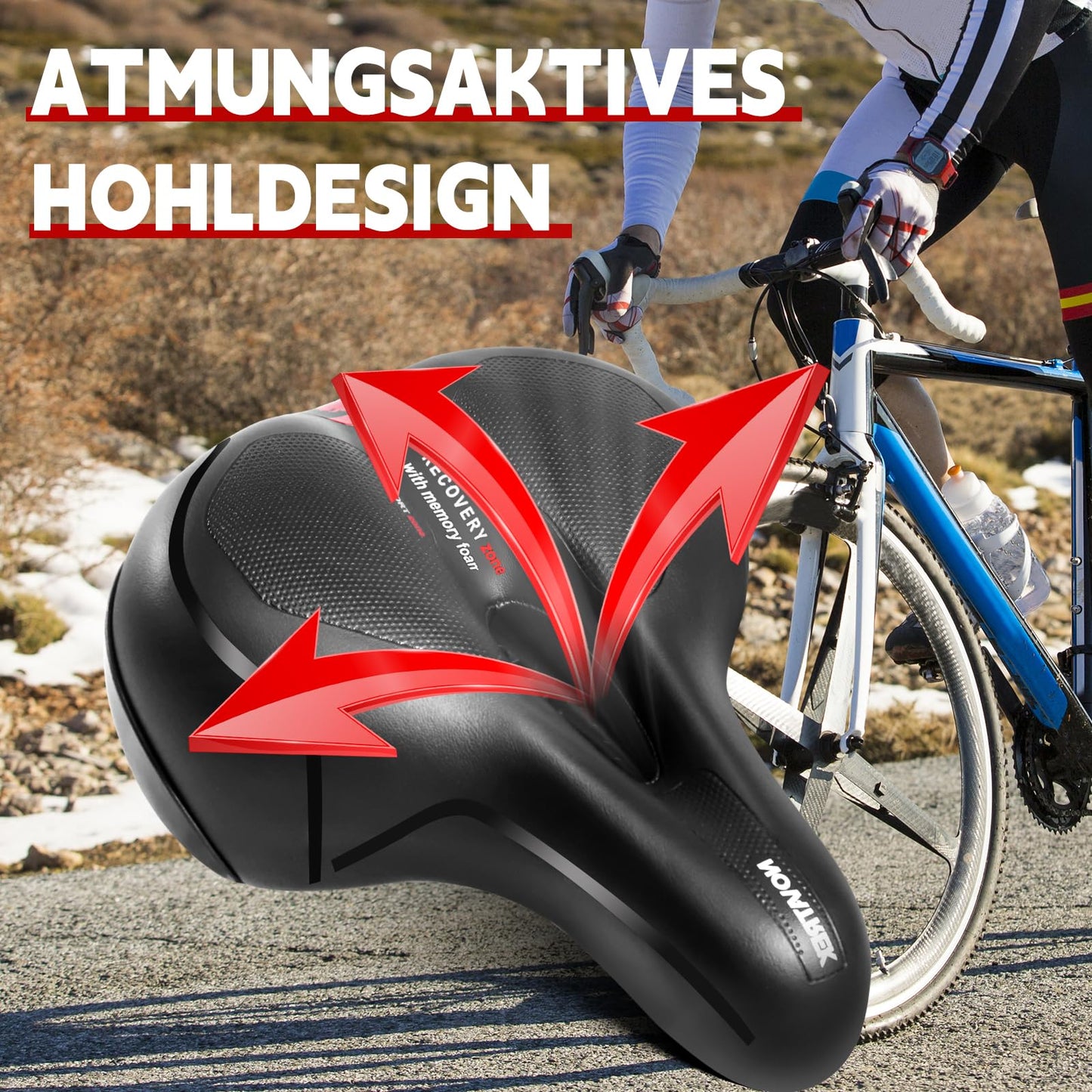 NOVATREK Premium Bike Saddle for Women Men Comfortable Soft Shock Absorbing Breathable Ergonomic Waterproof Bicycle Seat, Trekking Road City MTB e-Bike saddle.