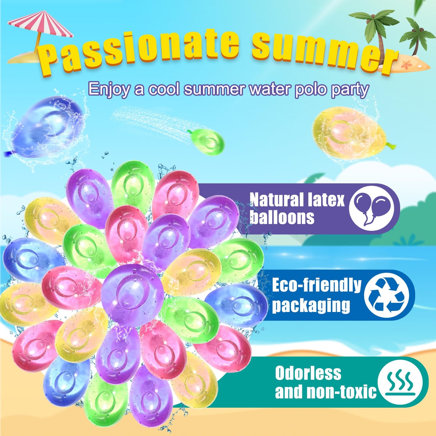 851 Piece Self-Sealing Water Balloons Set - Quickly Fillable Water Bombs with 4 Tap Connectors, Colorful Water Bombs for Water Battles, Perfect for Summer Parties, Pool and Beach Games