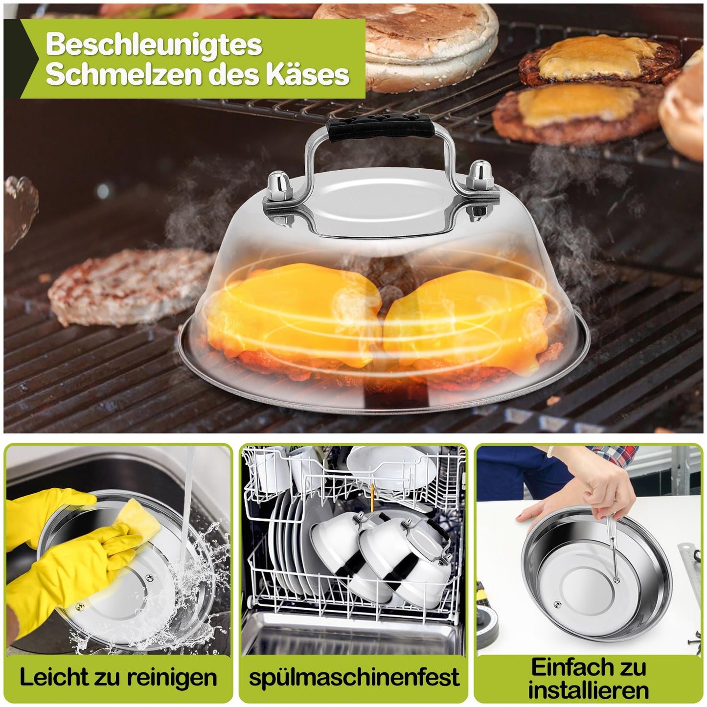 HaWare Burger Press, Set of 4 Stainless Steel Burger Press with Rubber Handle, Burger Smash Press for Grill, Steak, Cheese, Teppanyaki, Indoor & Outdoor, Dishwasher Safe - 16.8 x 6 cm
