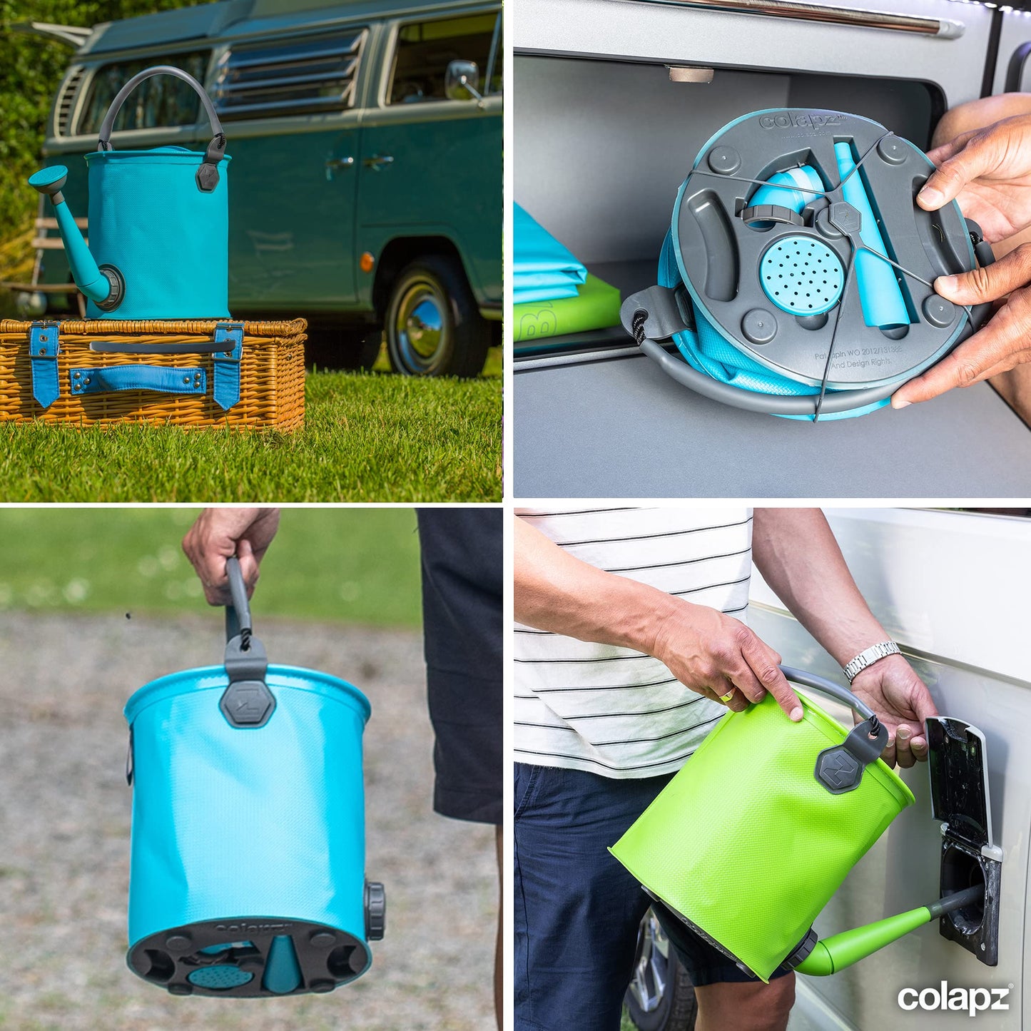 Colapz Foldable Watering Can & Bucket for fresh water - BPA-free, portable for camping, tent, festival, RV & caravan - Convenient outdoor water can for gardening and travel - Green