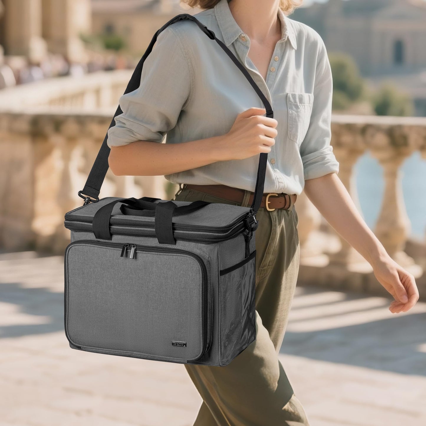 Teamoy storage bag for yarn, suitable for carrying knitting/crochet yarn and accessories, with double lids (accessories not included), Gray.