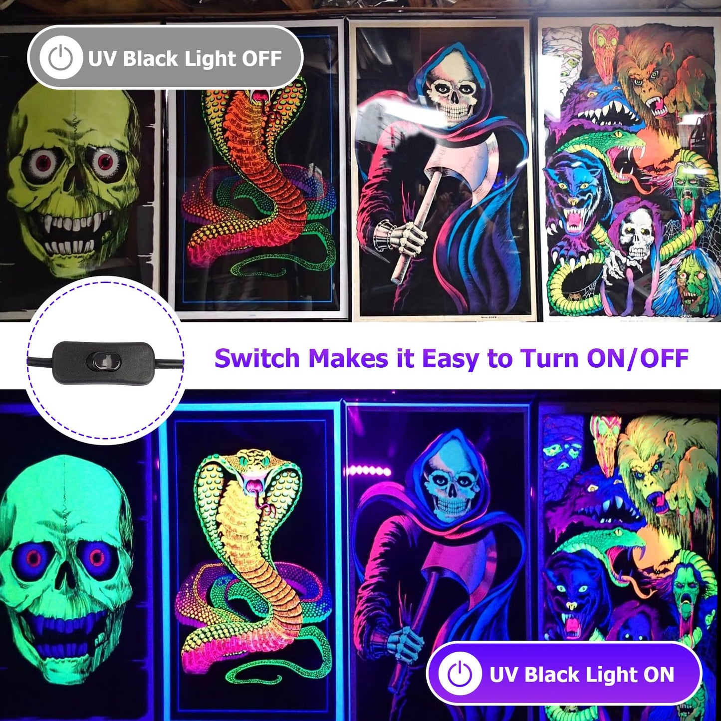 MEEKBOS Blacklight Projector, 2 pack 60W LED Blacklight lamp, IP66 Waterproof Outdoor UV Floodlight with plug, 385-400NM spotlight for Blacklight Party, GLOW, Halloween, Fluorescent Painting.