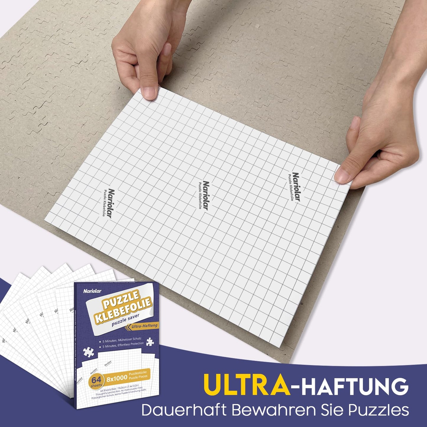 Nariolar Ultra Adhesive Puzzle Sticker, 64 super puzzle adhesive to preserve 8 x 1000 piece puzzles and protect the puzzles in just a few minutes.