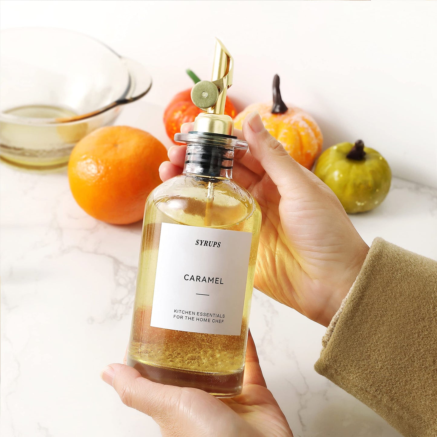 Oil bottle oil dispenser, glass bottle for kitchen 350ML 2Pack Gold, olive oil bottle coffee syrup mouthwash dispenser with weighted pouring spout 35 piece labels vinegar cooking oil dispenser olive oil container