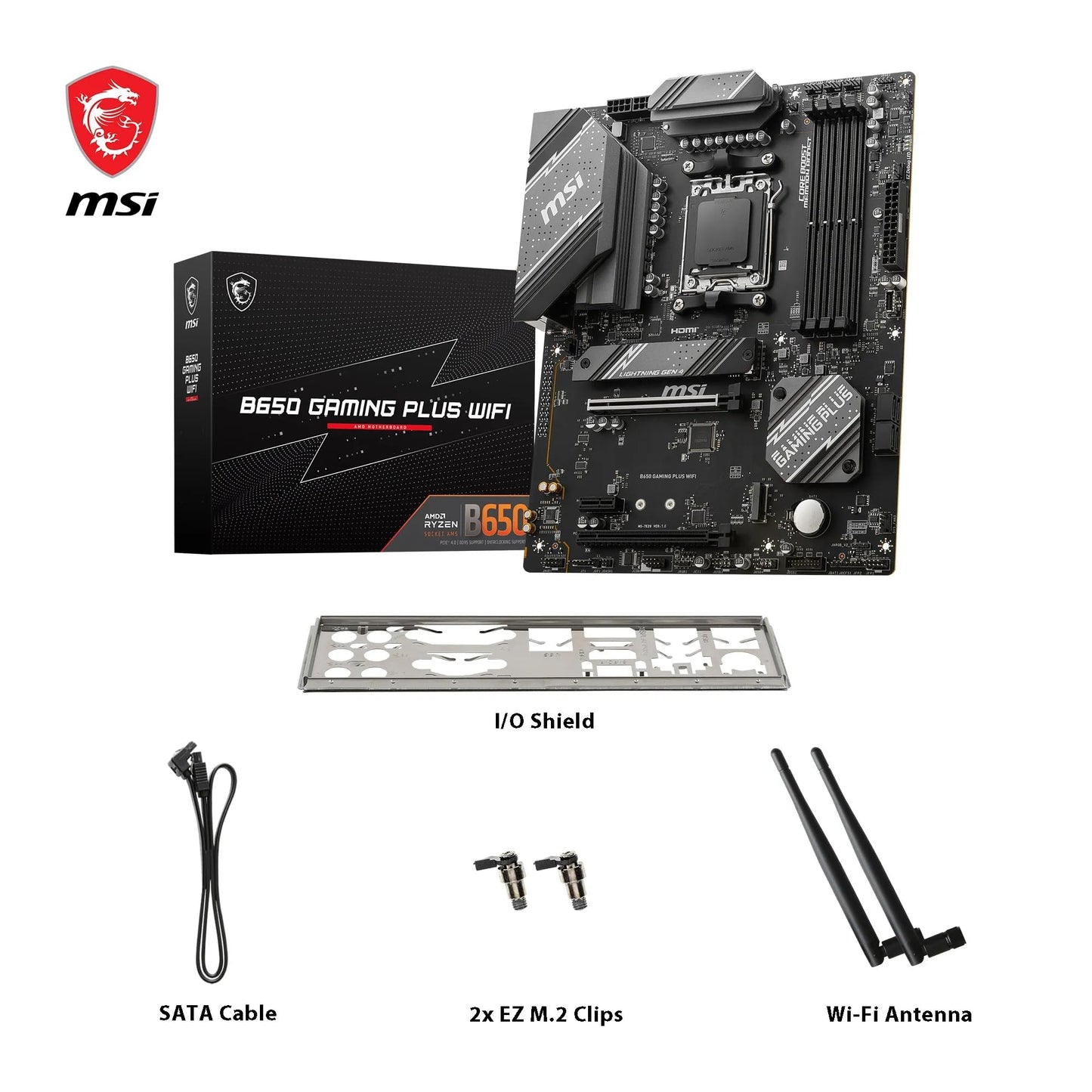 MSI B650 Gaming Plus WiFi Motherboard (supports AMD Ryzen 7000 processors, AM5 - DDR5 Memory Boost 6400+MHz/OC, 2 x PCIe 4.0 x16, 2 x M.2 Gen4, Wi-Fi 6E, ATX)