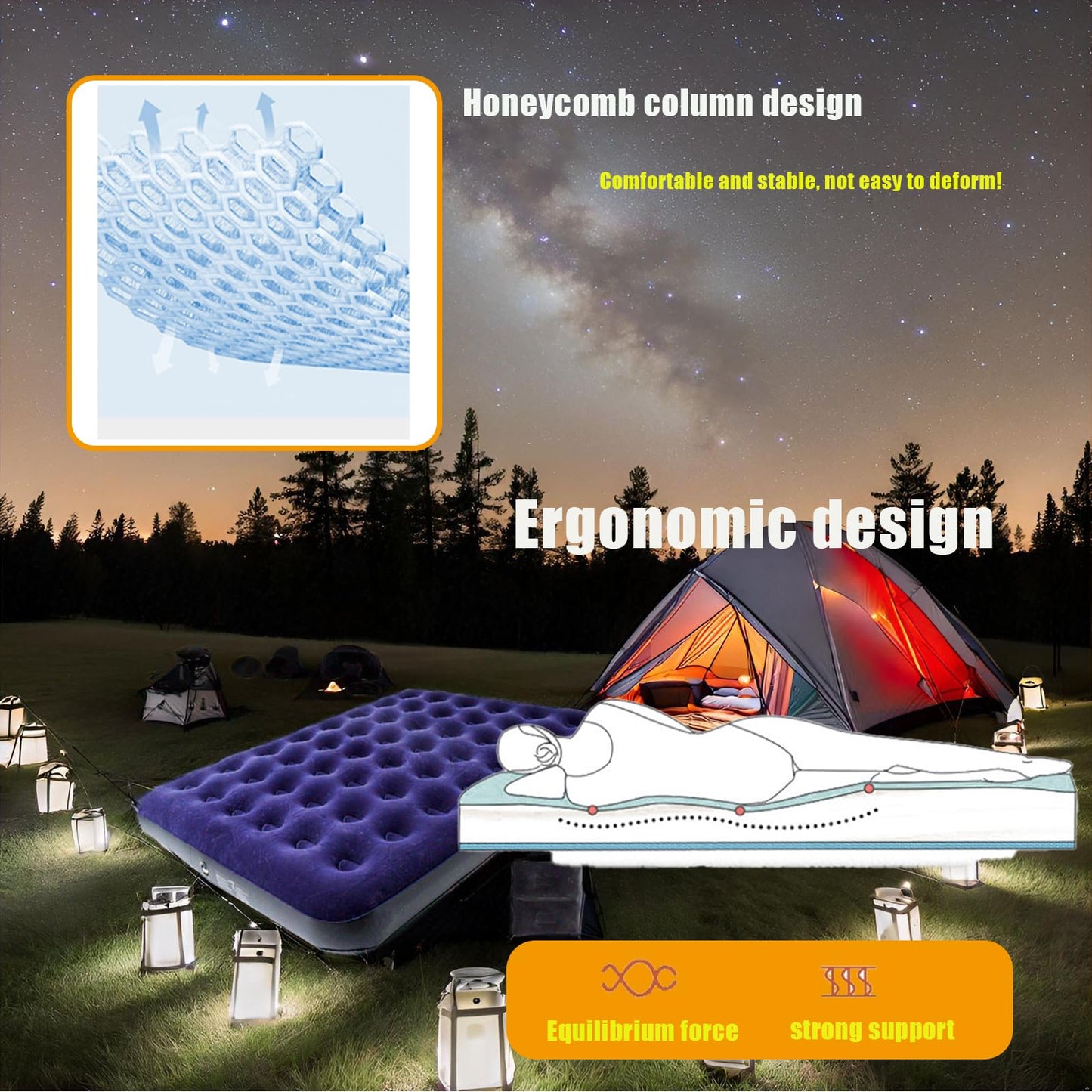 Icelus Double Inflatable Air Mattress 204x153x23 cm with Air Pump, Camping Mattress Air Bed, Inflatable Mattress Bed, Travel Bed, Sleeping Pad for Home and Travel