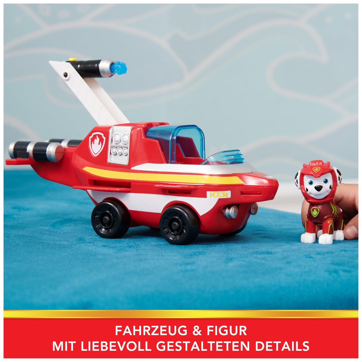 PAW Patrol, Aqua Pups - Base vehicle toy car in dolphin design with Marshall puppy figure, suitable for children aged 3 and up.