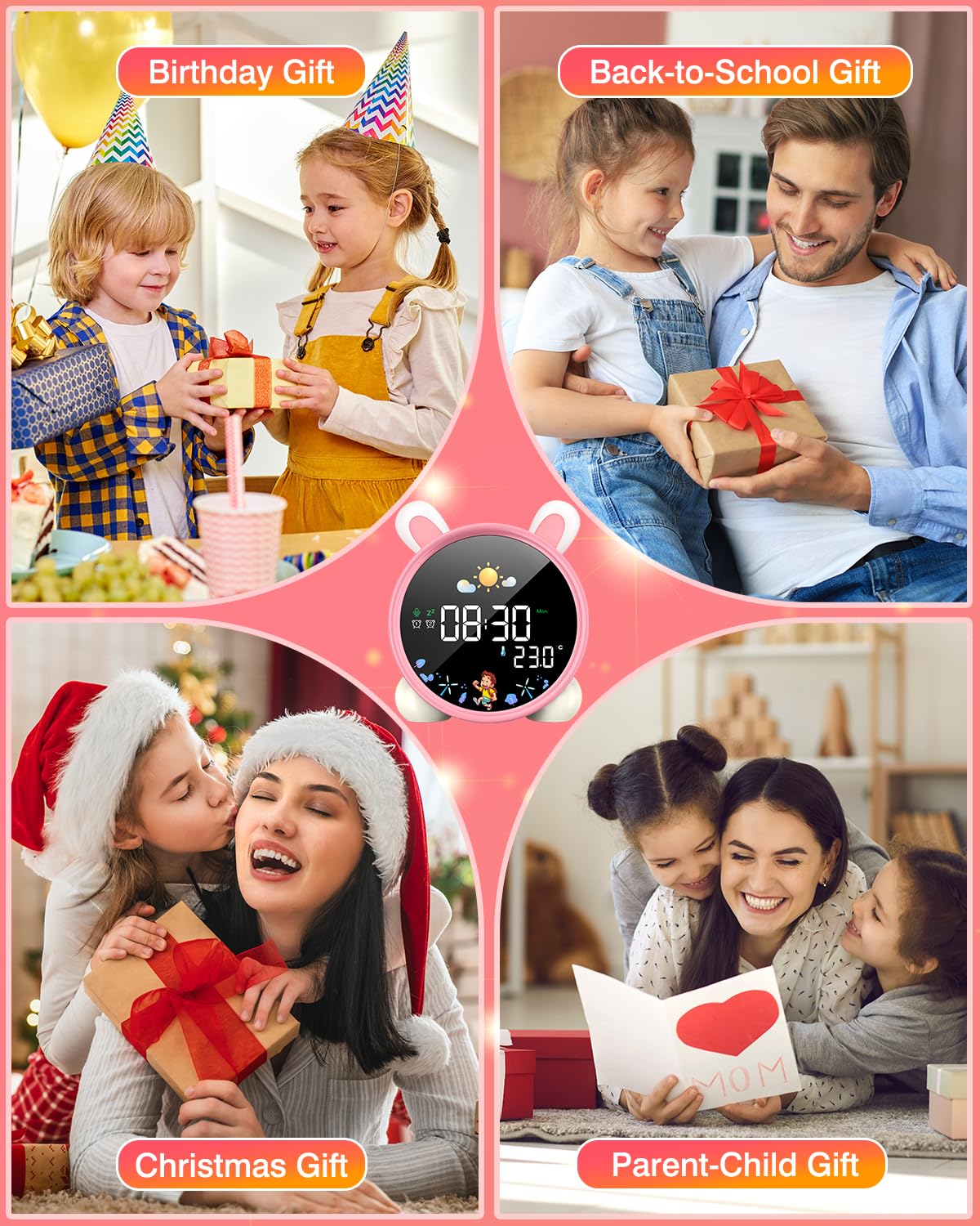 Lemnoi alarm clock for kids, kids sleep trainer for boys and girls, battery powered kids alarm clock light with night light, countdown, snooze function, 3 brightness levels, and colorful light.