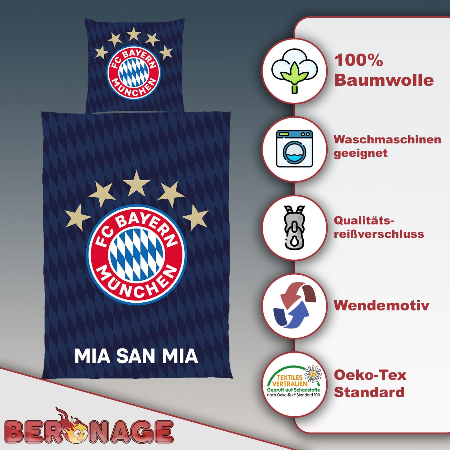 FC Bayern Munich bedding Player 135x200 cm + 80x80 cm 100% cotton flannel record champions Harry Kane, Musiala, Müller Allianz Arena football FCB German size zipper