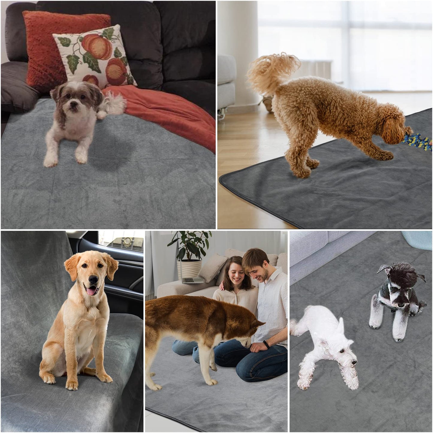 2-Pack Puppy Training Pads, Washable, 104*104cm, Quick Absorbent Pet Hygiene Mat, Reusable Training Pads for Puppies, Large, Senior, or Incontinent Dogs, Gray.