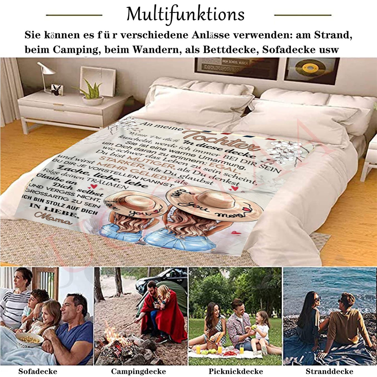 UOOYAA Personalized Blanket, Blanket for My Daughter in German, Mother to Daughter Letter Blanket, Positive Encouragement and Love Daughter Flannel Blanket.