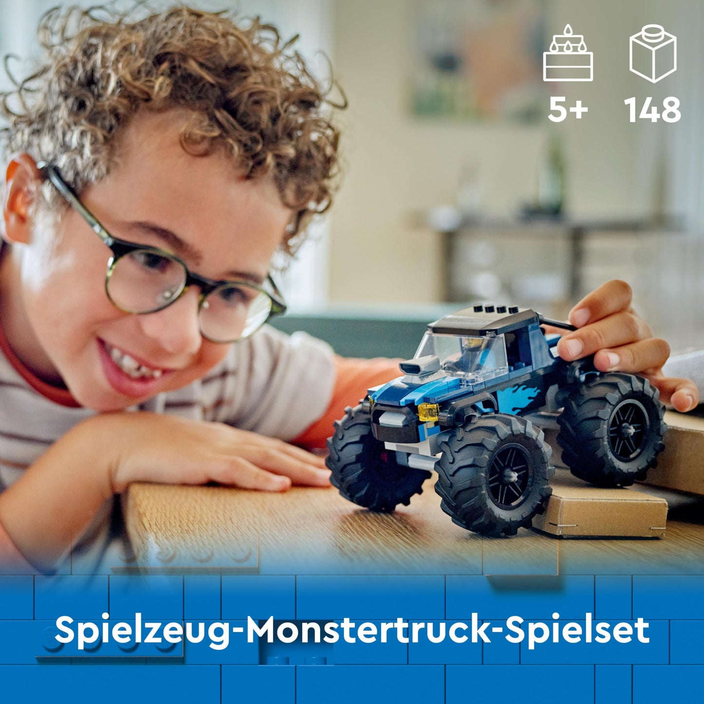 LEGO City Fire SUV with rescue boat, Off-road car toy & City Blue Monster Truck, Off-road car toy, vehicle set.