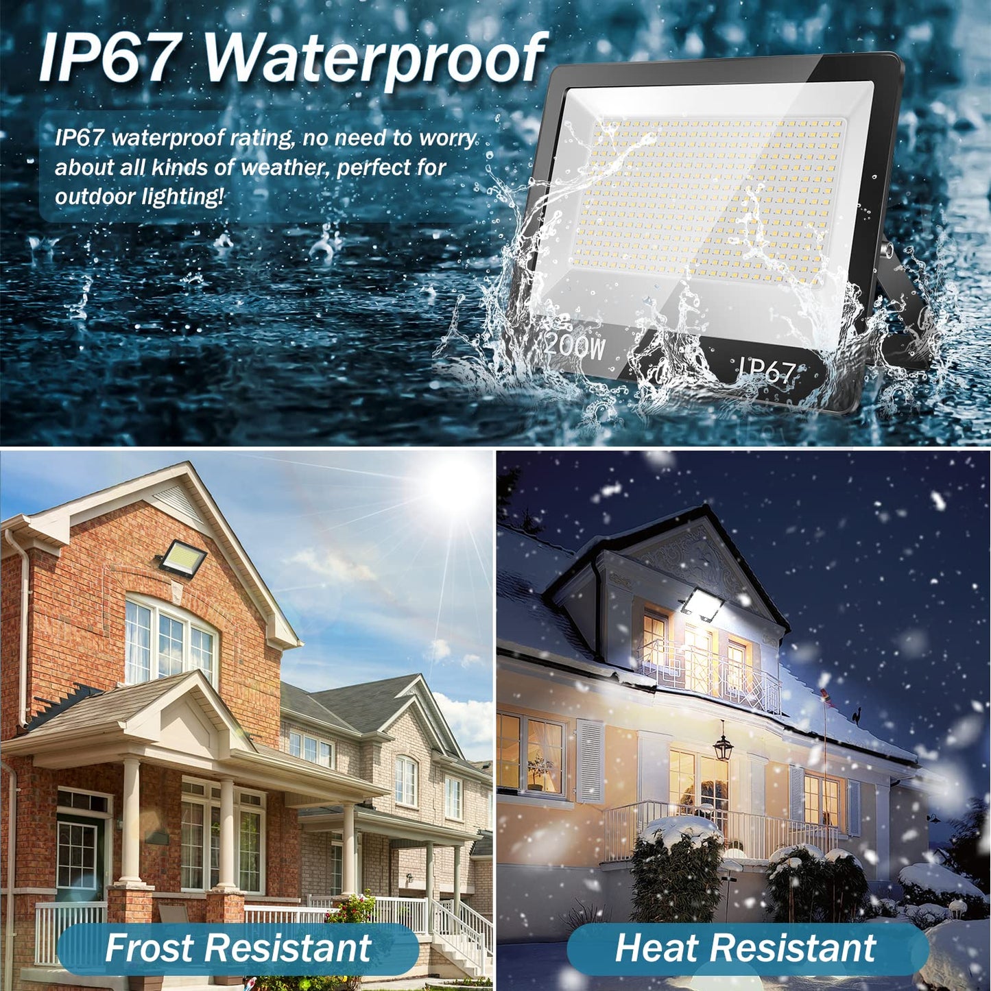 YIQIBRO 200W LED Floodlights Outdoor 2 Pack, IP67 Waterproof Spotlight, 20000LM 6500K Cool White Super Bright LED Floodlight with Transformer, Outdoor Floodlights for Warehouse, Garden, Garage, Yard, Parking Lot.