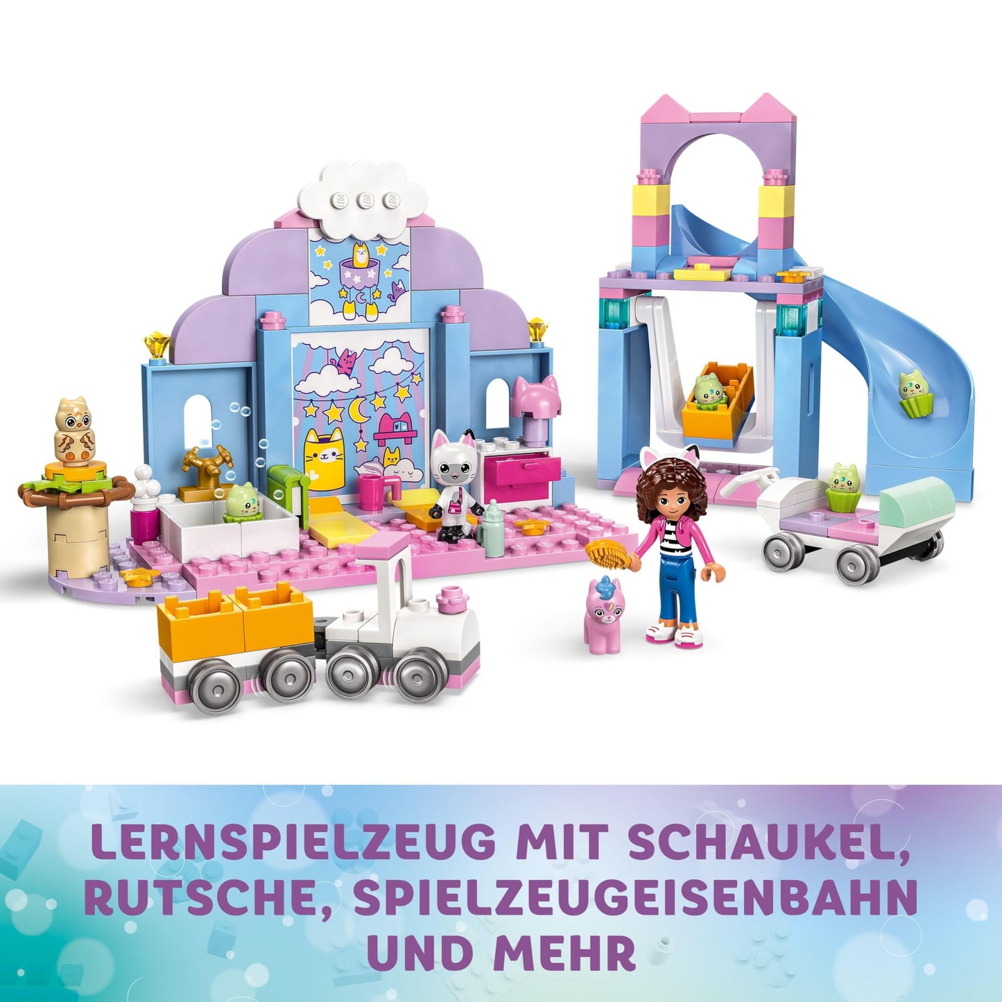 LEGO Gabby's Dollhouse - Gabby's Cat Care Playset - Creative Animal Toy - Set with Car, Train, Slide, Minifigures & Accessories - Girls Gift for Ages 4+ - 10796