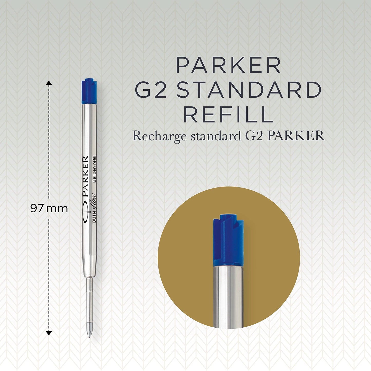 Parker ballpoint pen refills with medium point and blue QUINKflow ink, 10 count.