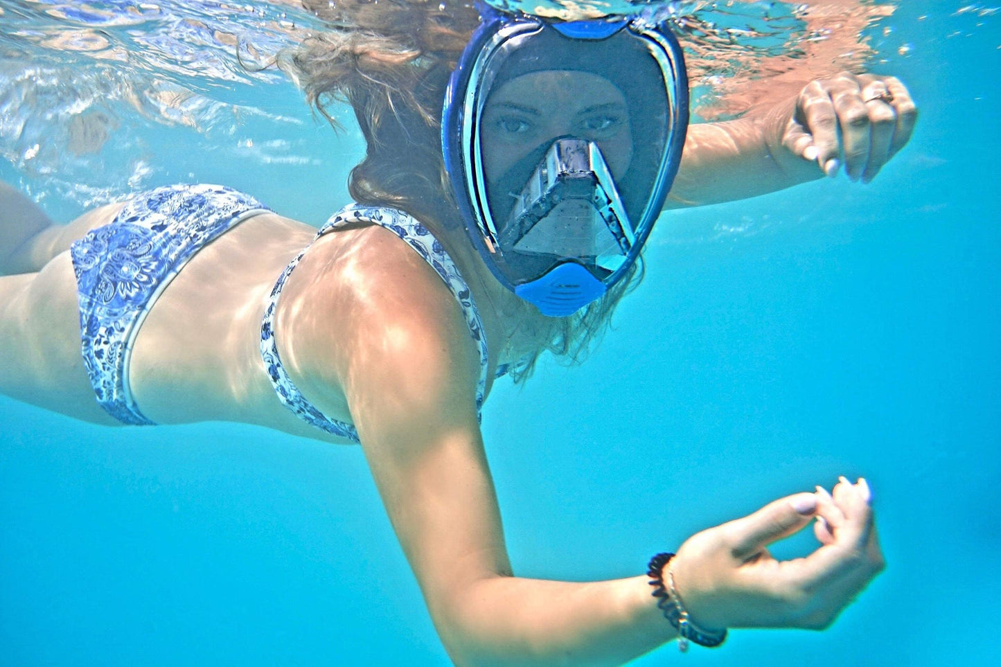 Khroom snorkel mask for adults & kids, DEKRA certified CO2 safety | Full-face Seaview X dive mask | Snorkeling gear/alternative to snorkel set (S/M, Blue)