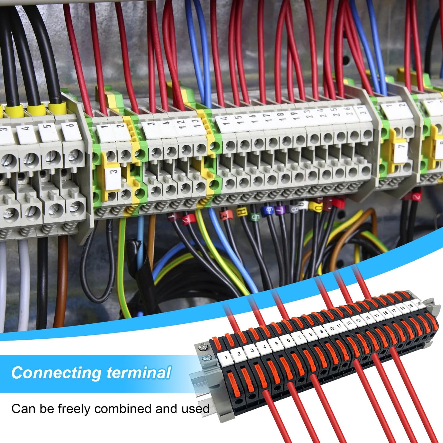 40 pieces of DIN rail terminal blocks, 0.08-4 mm² PCT-211 terminal blocks, terminal block terminal strip kit, quick wiring electrical connection block for automation projects, DIY projects.