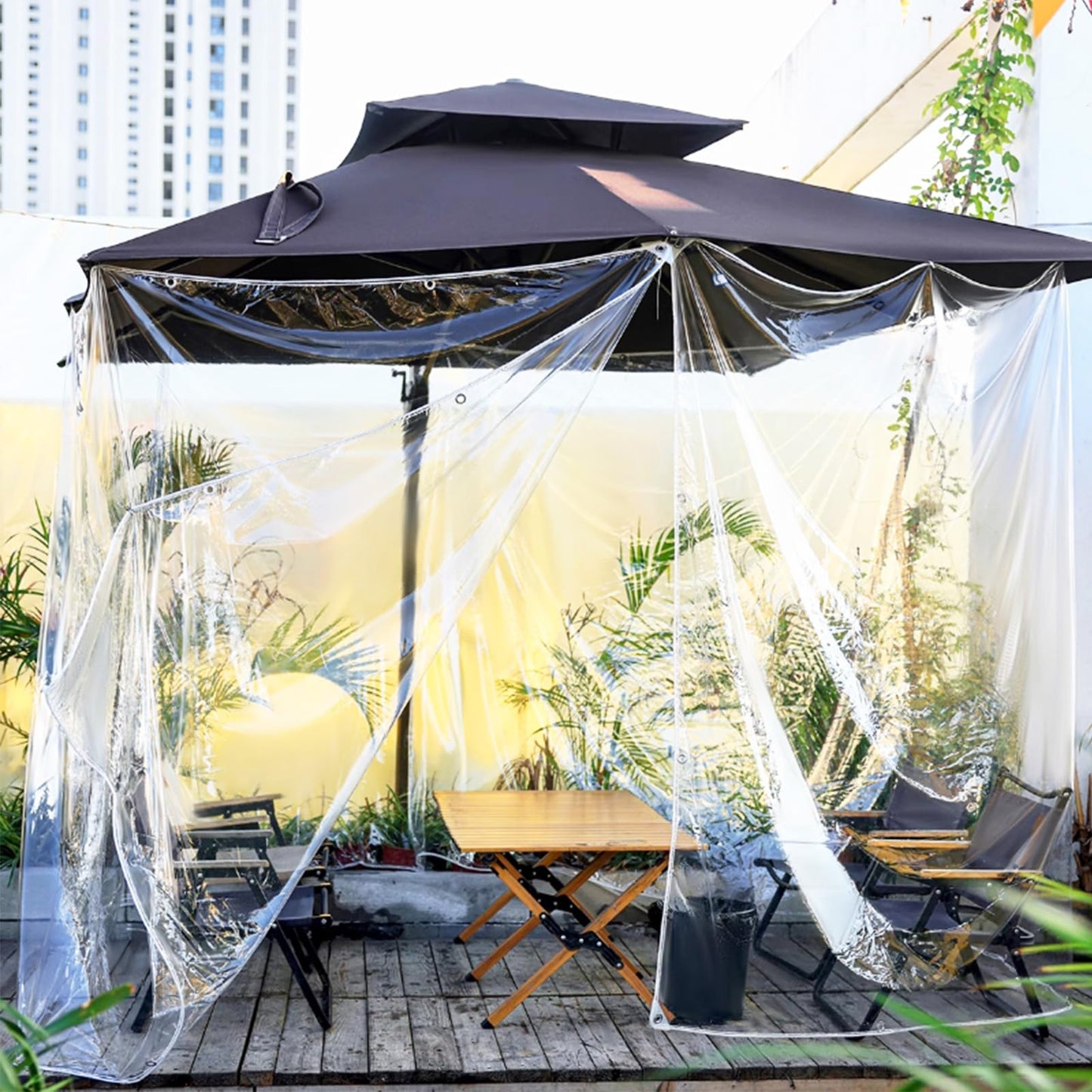 Greenhouse Furniture Cover Transparent with Grommets - PVC Balcony Pavilion Waterproof Tarpaulin Foldable 2.4mx5m Pergola Transparent Curtain Windshield Tarp for Outdoor Carport Tent Camping Canopy
