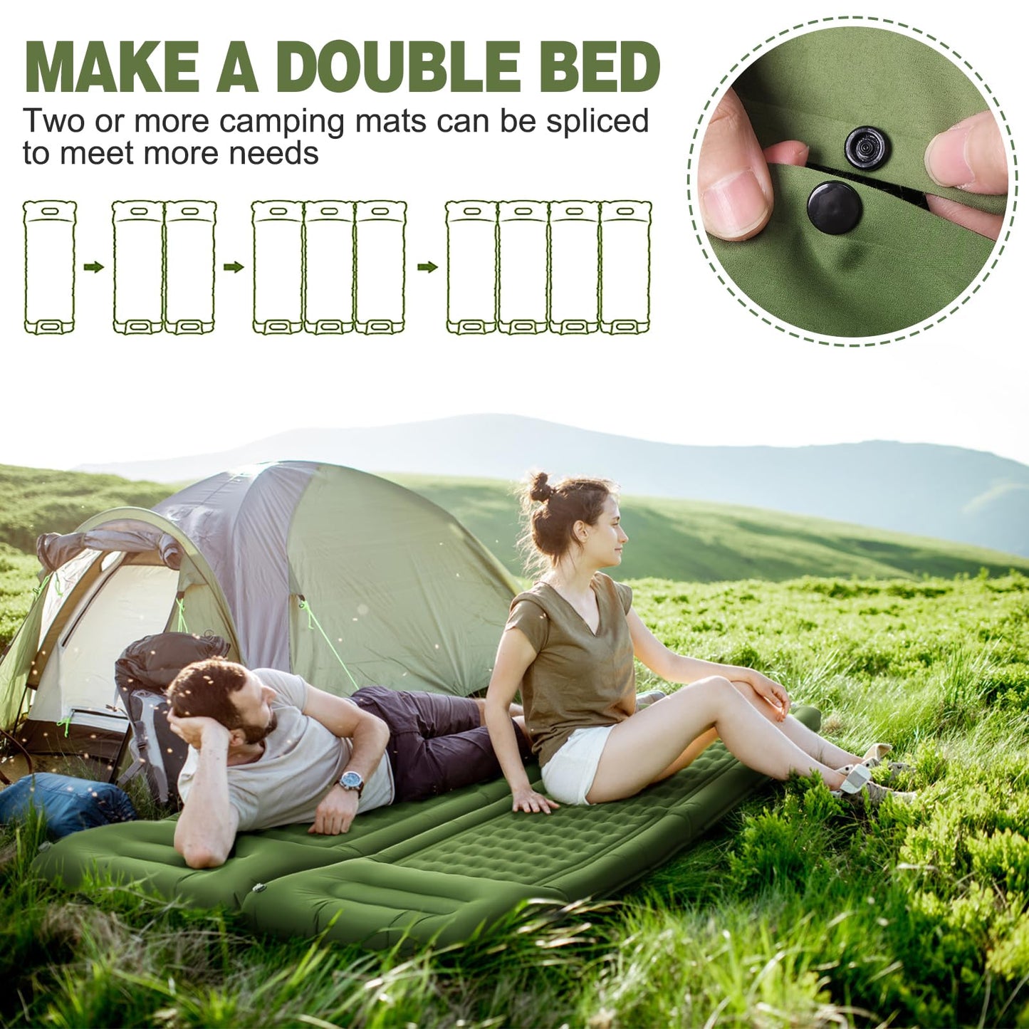 Self-inflating sleeping pad, 12CM thickened air mattress for camping with pillow and foot pump. Ultralight waterproof camping mat for hiking, beach, outdoor, and tent.