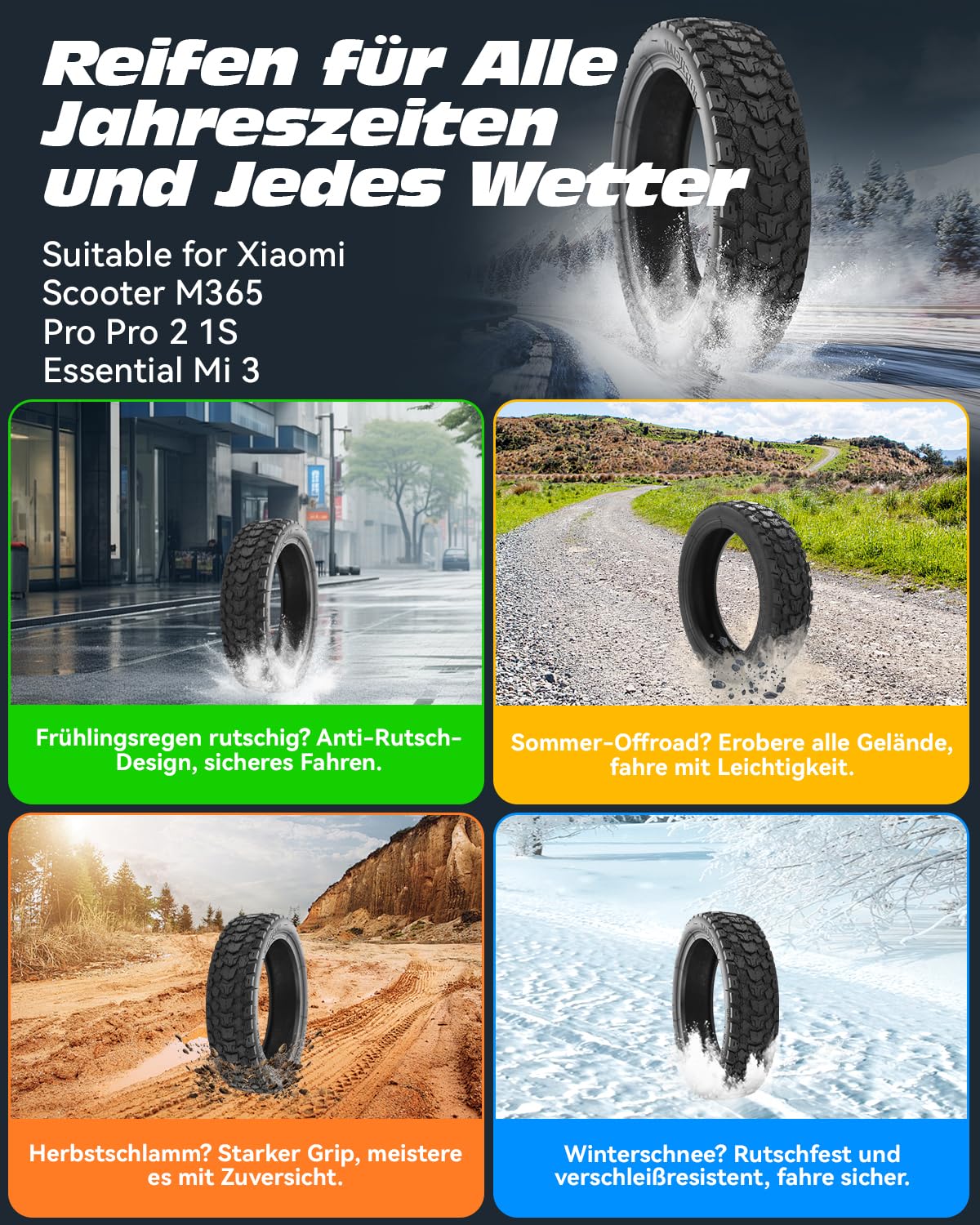Satgoo E Scooter Tire 8 1/2 x 2, Offroad Terrain Tire + Thickened Inner Tube - Superior Grip, Comfortable - Various Complex Roads, 50/75-6,1-8,5 inch Tire for Xiaomi Pro 2/1S/Mi 3 etc.