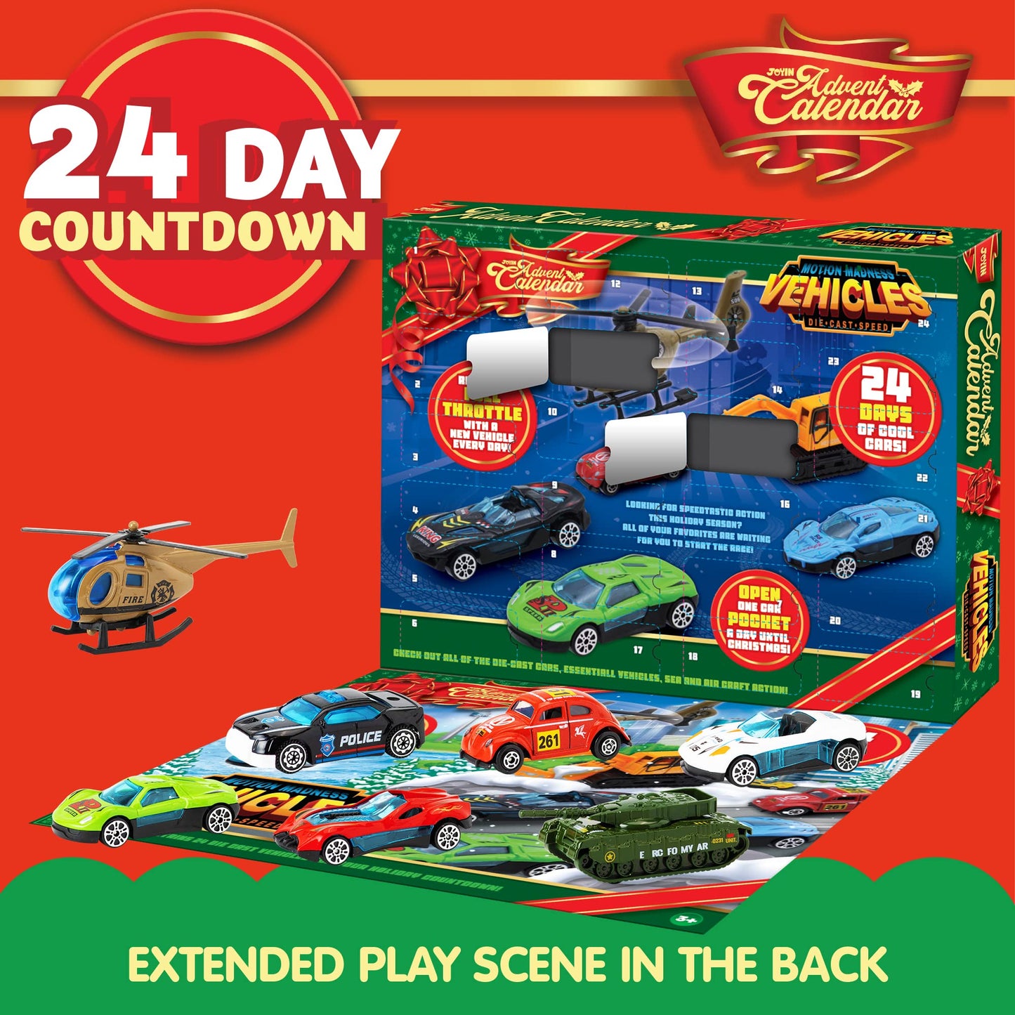 JOYIN Christmas Advent Calendar 2025 for Kids, 24-Day Countdown Calendar, Toy with Die-cast Cars, Set for Boys and Children