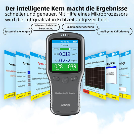 Air quality monitor, formaldehyde detector, PM air quality monitor with temperature and humidity for laboratory/office/car.