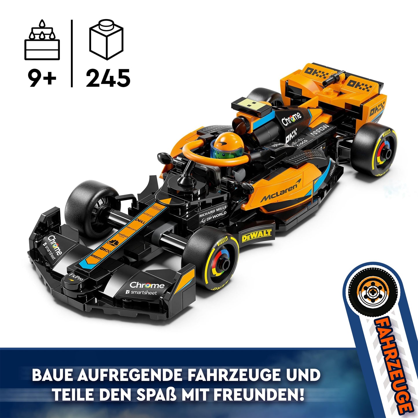 LEGO Speed Champions McLaren Formula 1 Race Car 2023, toy for kids aged 9 and up, boys and girls who enjoy playing independently, buildable vehicle model, bedroom decoration 76919