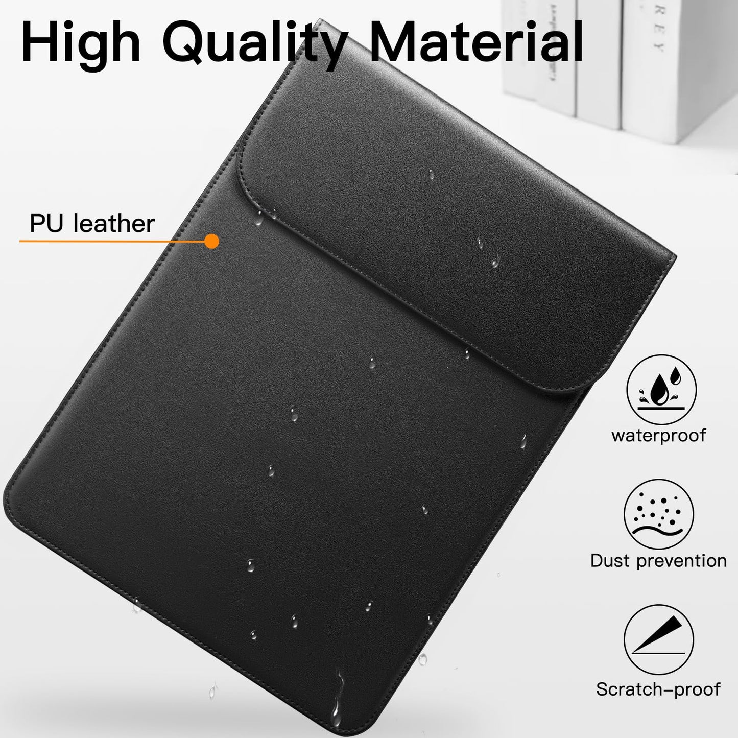 JETech Slim Laptop Sleeve Case for MacBook Air 13-inch (M4/M3/M2) 2022-2025, MacBook Pro 13-inch (M2/M1) 2016-2022, PU Leather Bag (Black)