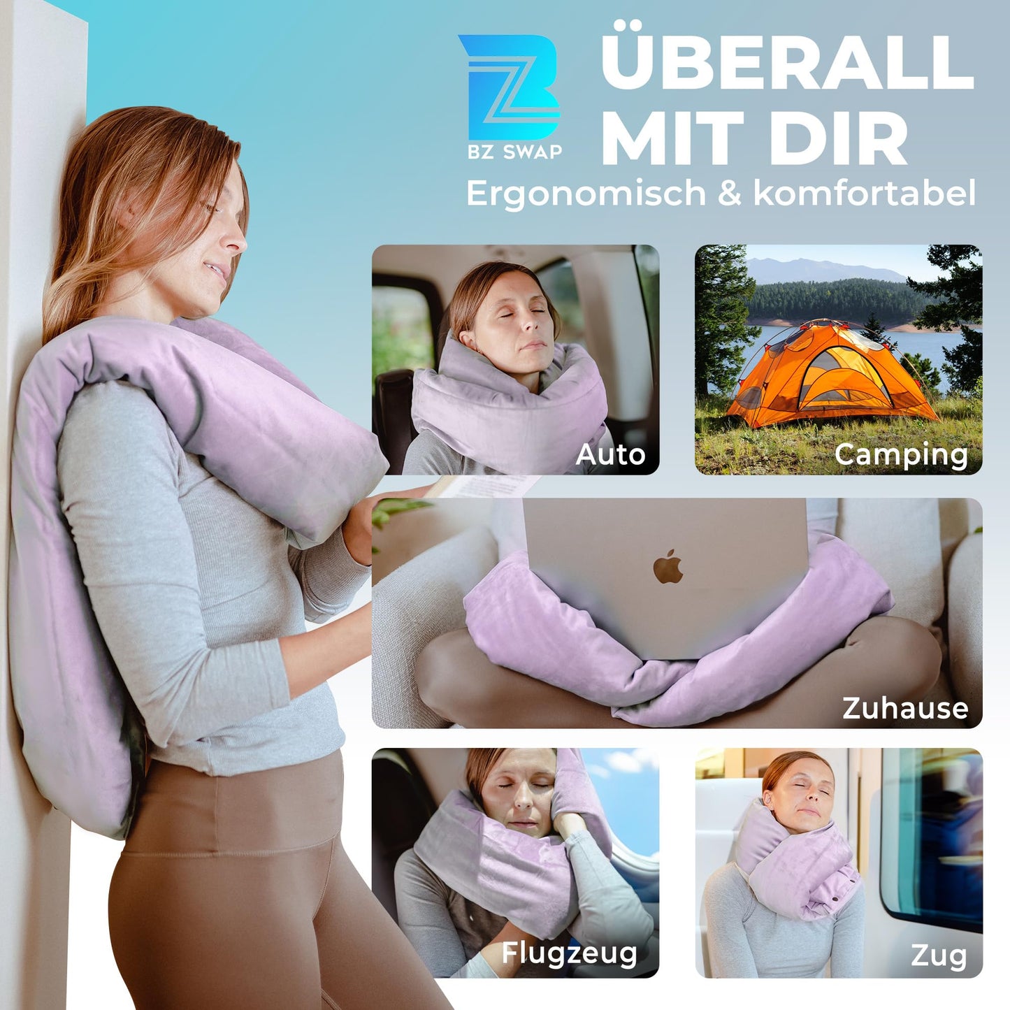 Premium Travel Neck Pillow - Flexible travel pillow for restful sleep on airplane, car, and office - Comfortable and lightweight neck pillow for travel - Neck pillow for airplane travel (Violet)
