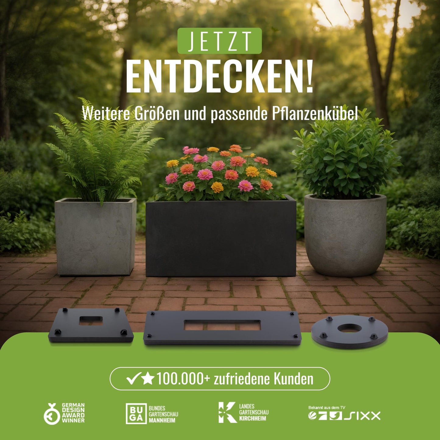 Plantwerk Plant Pot Coaster - Ultra-flat designer plant roller - Ø28cm - Square and round for all flower pots & planters - Indoor & outdoor container roller - 2 year warranty.