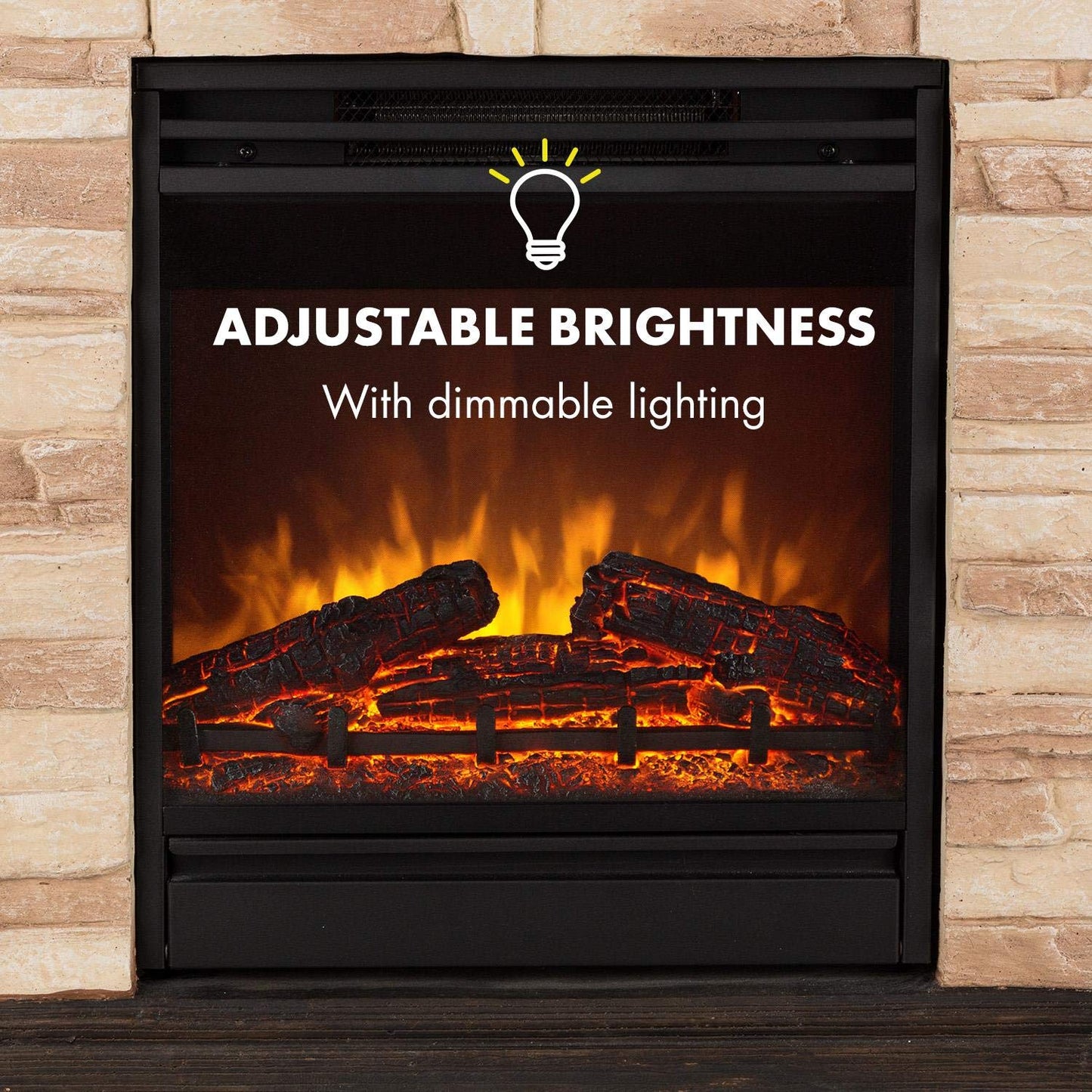 Klarstein Kaprun electric fireplace - electric fireplace with 1800 W power and flame effect, electric fireplace with stone decor, Polystone, including remote control, black-brown
