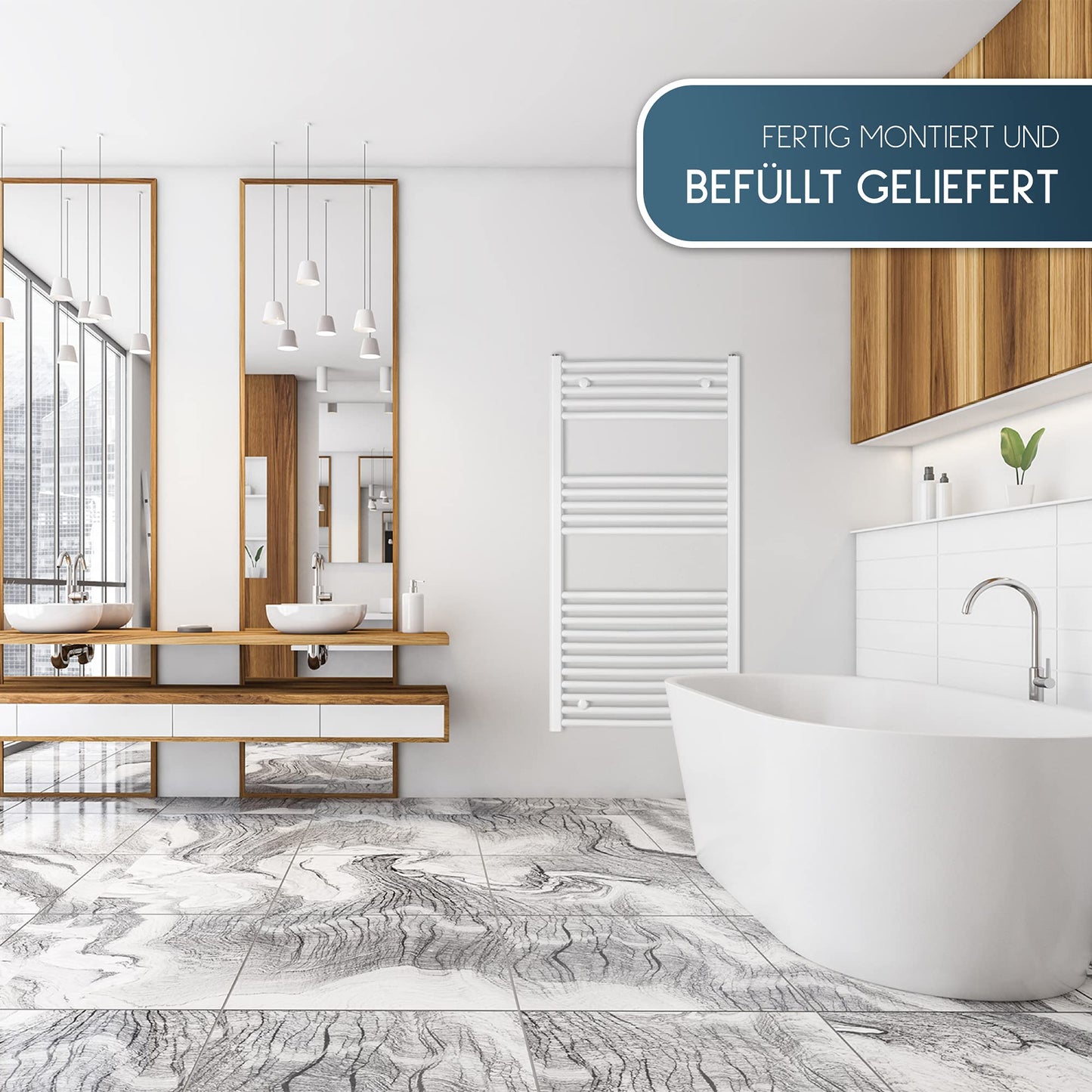anapont electric bathroom radiator 1175x500 - white straight - timer function - towel radiator - electric bathroom heater - towel heater - Made in Germany