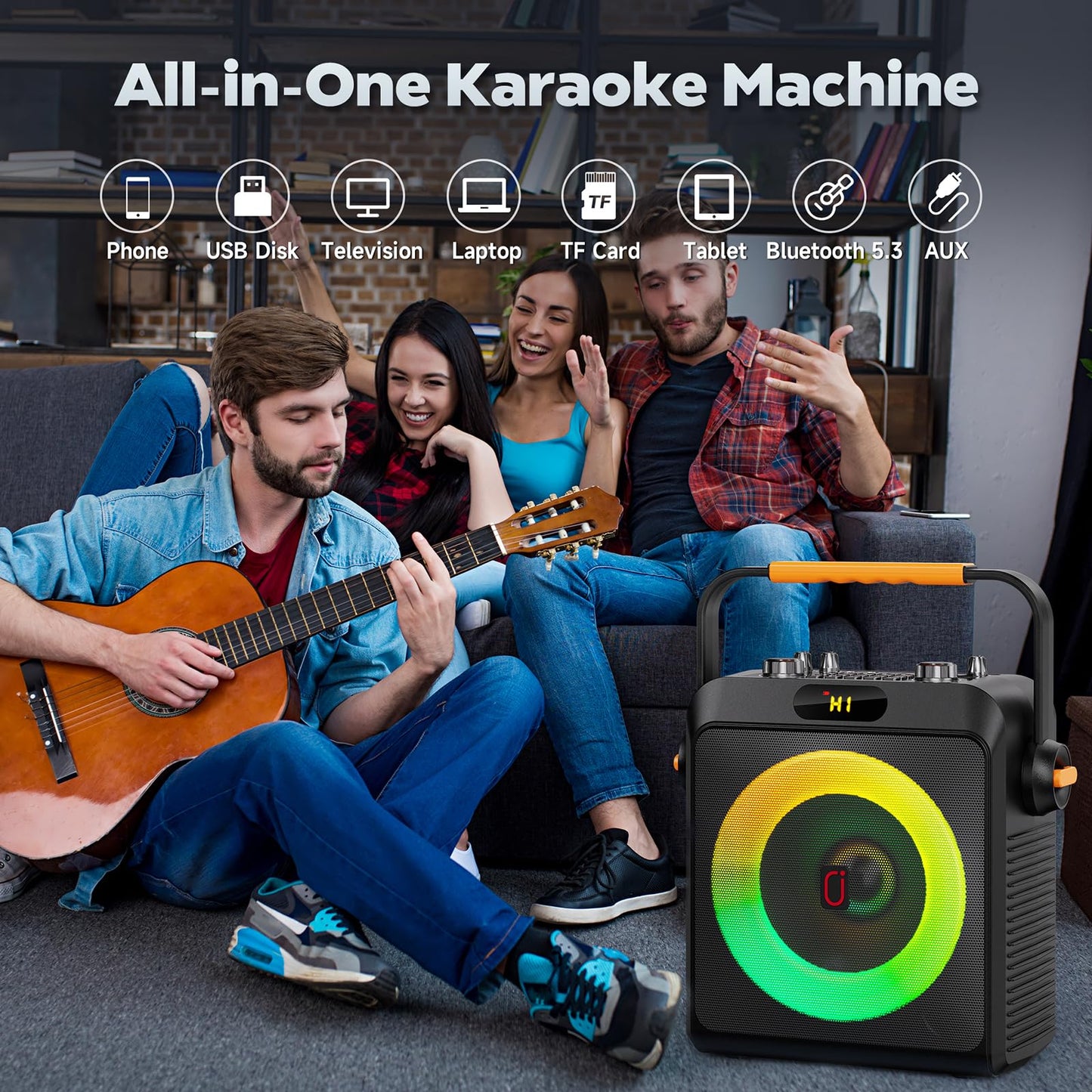 JYX Karaoke with 2 microphones, Bluetooth karaoke speaker, and DJ lights for adults and kids. PA system with microphone, karaoke, portable, for home and outdoor parties.