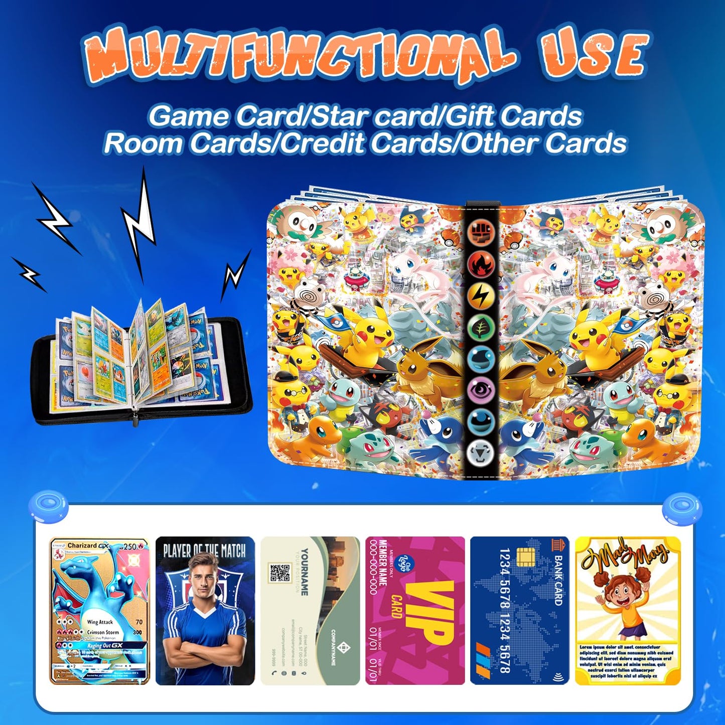 Card collection album, 50 pages, 400 card capacity. Portable, waterproof holder for cards. Great gift for kids, M01.