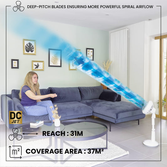 Iris Ohyama Woozoo, 37m², White, 10 speeds, Remote control, Oscillating, quiet, Table Fan, Desk fan, Floor fan, portable, DC motor, STF-DC15T