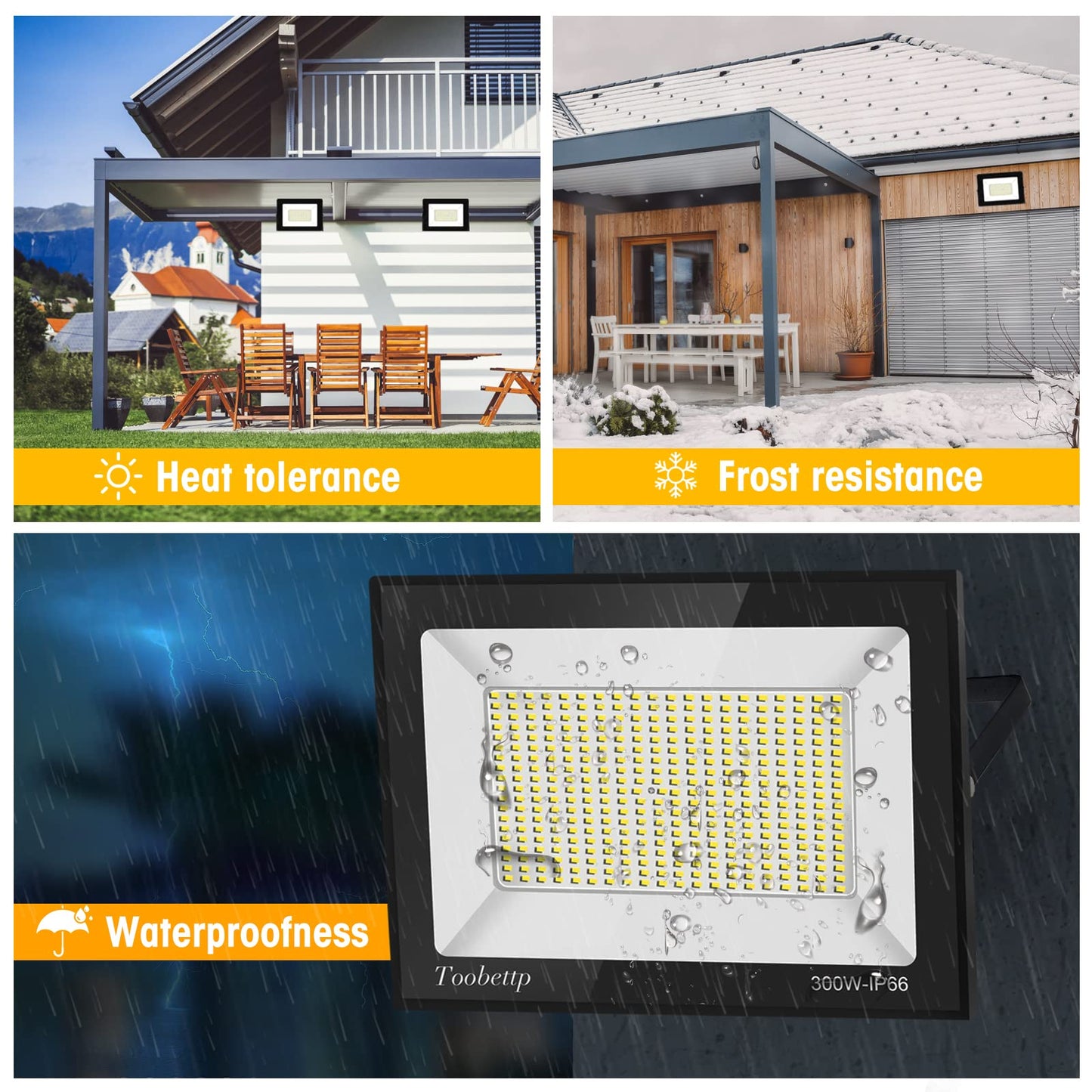 300W LED floodlight outdoor, super bright 30000LM LED spotlight outdoor, 6500K cool white floodlight IP66 waterproof outdoor light floodlight for backyard garage hallway garden hotel