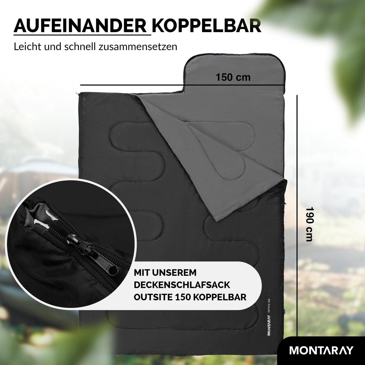MONTARAY hooded sleeping bag rated down to -5°C with pillow included. Suitable for 3-4 seasons, this 280GSM sleeping bag is ideal for both winter and summer outdoor use. Designed for both men and women, it is warm and ultra-lightweight.