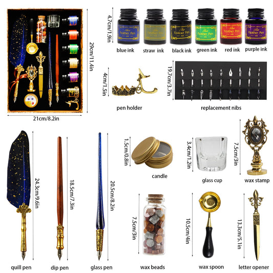 AOMAYLL Fountain Pen, Quill Pen, Calligraphy Fountain Pen, antique, handmade, with ink, perfect for beginners and adults.