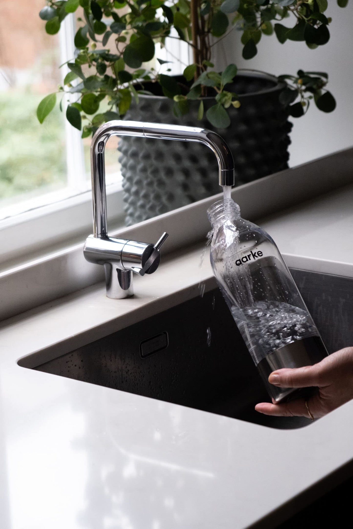 Aarke 2-Pack PET bottles for Carbonator 3 water carbonator, BPA-free with stainless steel details, 800ml, AASPB1-STEEL.