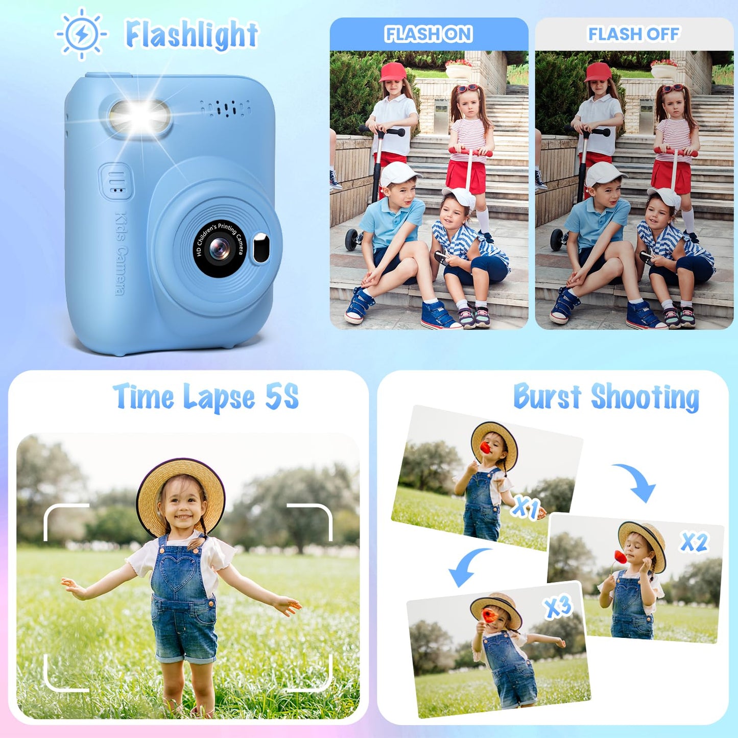 Gofunly Instant Camera for Kids, 3.0 inch Screen Kids Camera with 32GB Card & Printing Paper, 14MP/1080P Kids Instant Print Camera, Gift for 3-12 Years (Blue)