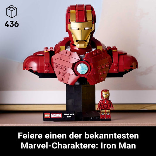 LEGO | Marvel Iron Man MK4 Bust - Adult building set for display including Tony Stark minifigure, with retractable cannons and a swiveling head - Collectible & gift idea for fans - 76327