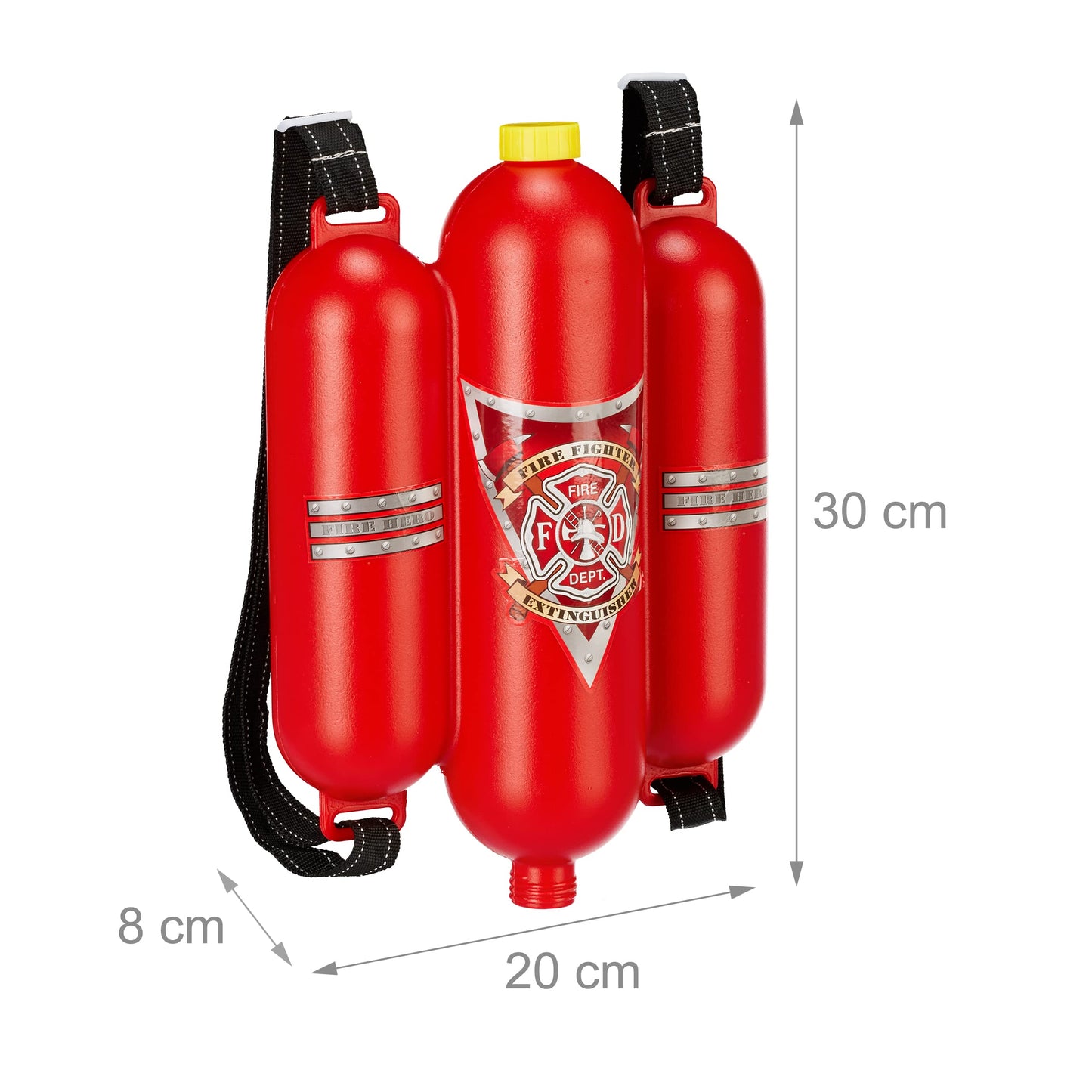 Relaxdays 10 x Firefighter Water Pistol, 2.5 l Water Tank, 5 m Range, 2 Spray Functions, Firefighting Backpack for Kids, Red-Yellow