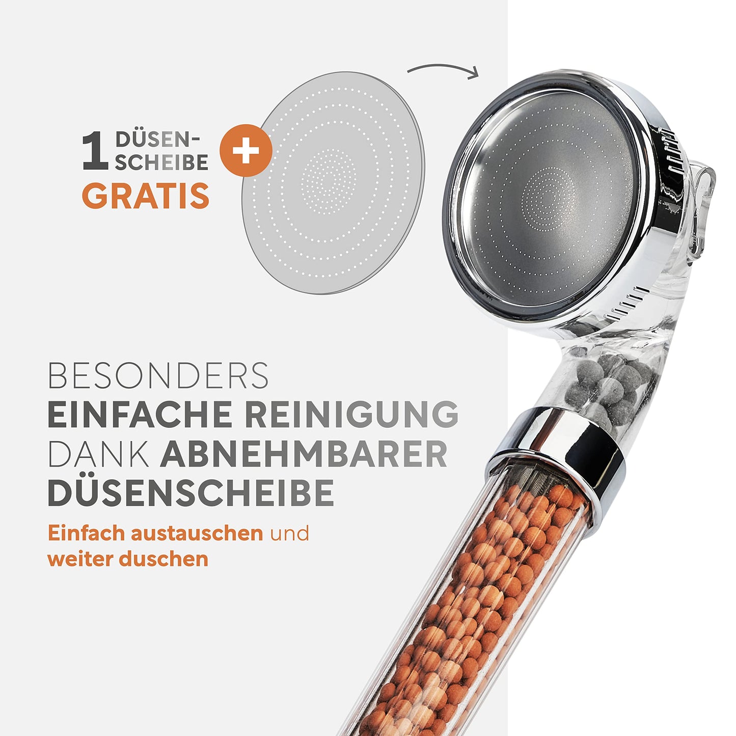 Premium shower head with mineral stones from happydrop - The water-saving handheld shower head with 3 spray modes.