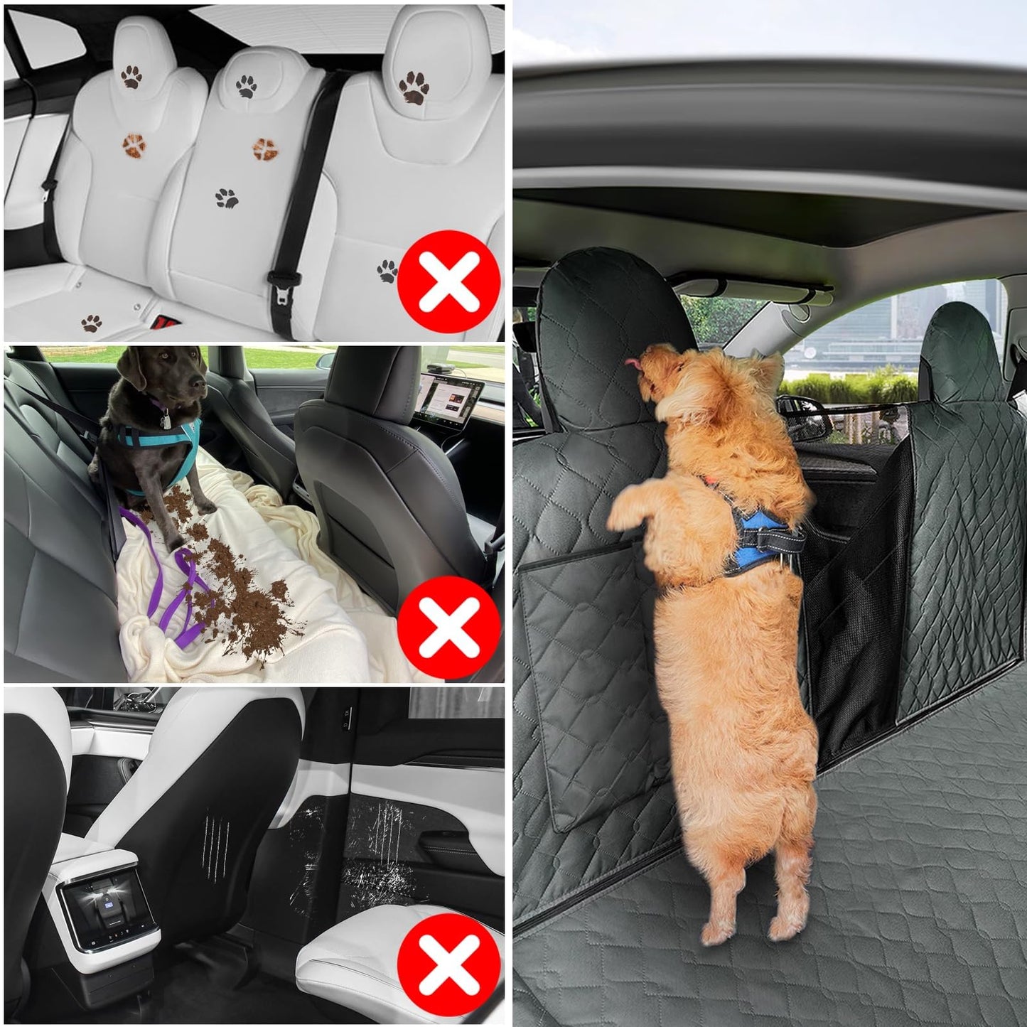 TTCR-II Compatible with Car Seat Cover Dog Back Seat Tesla Model 3 Y S 2018-2023 Waterproof & Scratch-Resistant Dog Blanket Car Backseat for Side Protection & Viewing Window Model 3 Y Car Seat Cover Dog Blanket