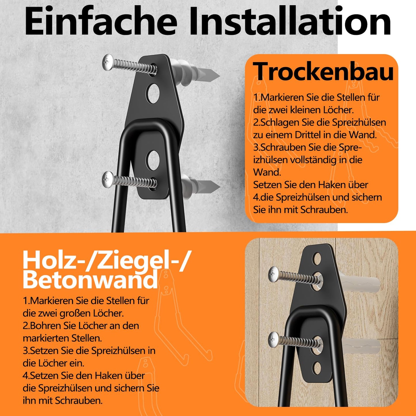 HSTMYFS Heavy Duty Wall Hooks (12-Pack) - Hooks for Garage, Workshop & Garden - Sturdy tool holder for bikes, ladders, tools, garden equipment.