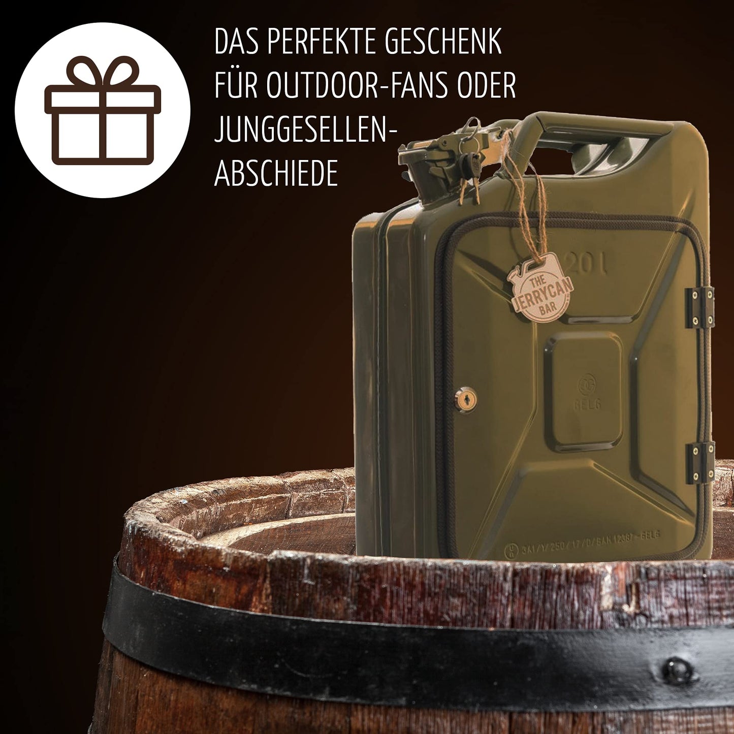 The men's bar for real men - canister as a men's gift/men's handbag with plenty of accessories like a hip flask, and more. *Jerry Can* | Birthday gift | Father's Day gift