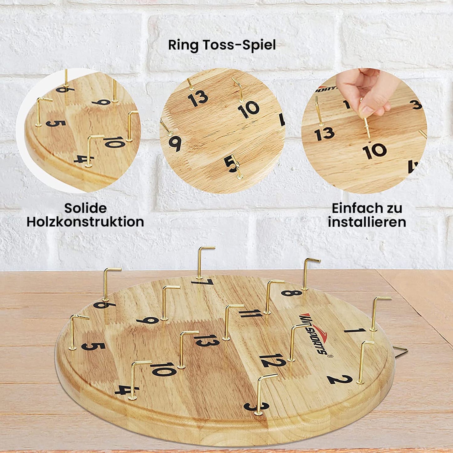Hookey® Game - Ring Toss Game with Target - Wooden skill games for kids and adults - Toy for indoor and outdoor use to liven up birthday parties and fairs - Darts.