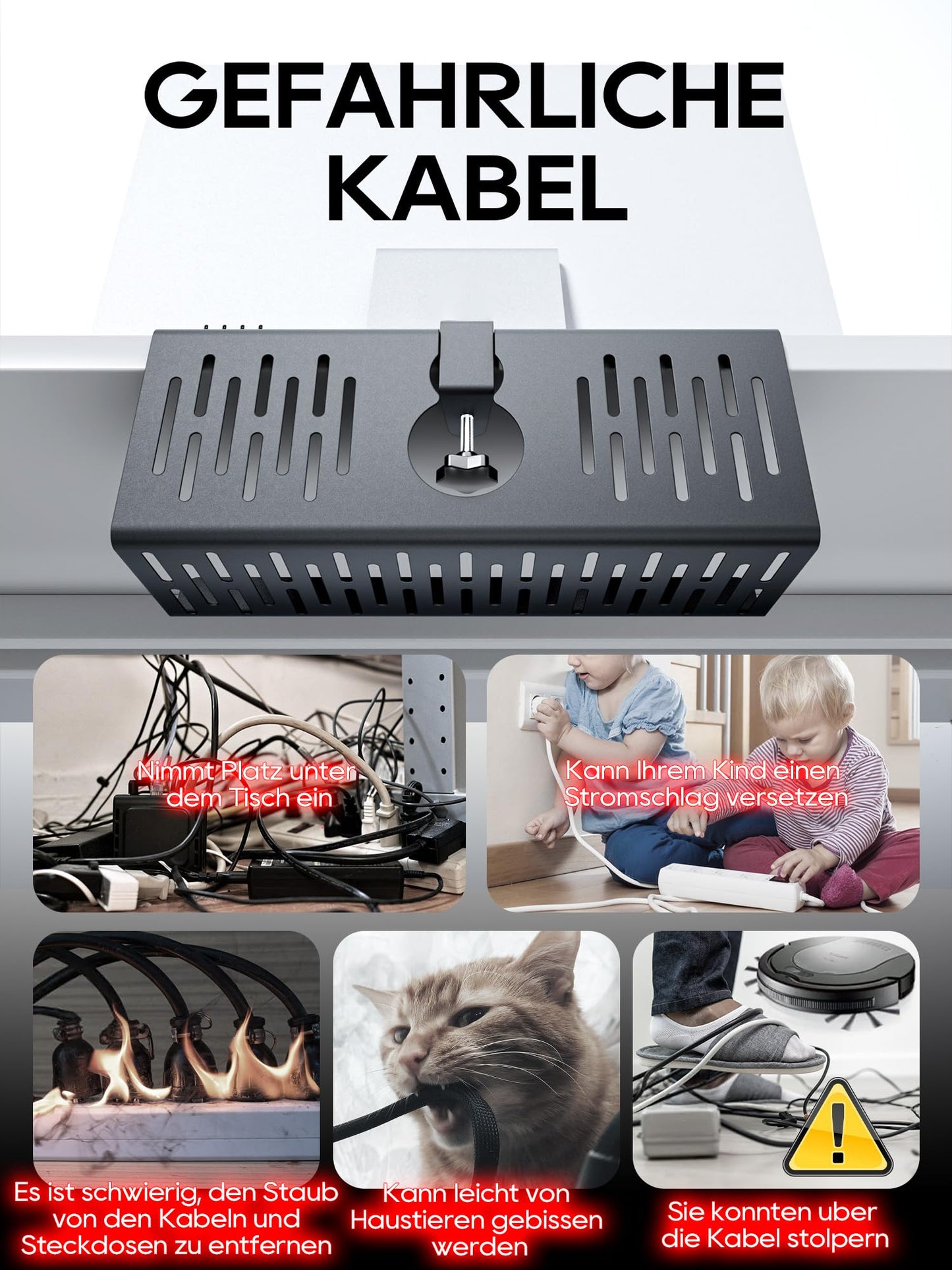 NODOCA Cable Management under Desk, No Drilling Under Desk Cable Management, Desk Cable Channel, Cable Basket for Managing Cables and Power Strips - 35x13x12cm, Black (2 Pack)
