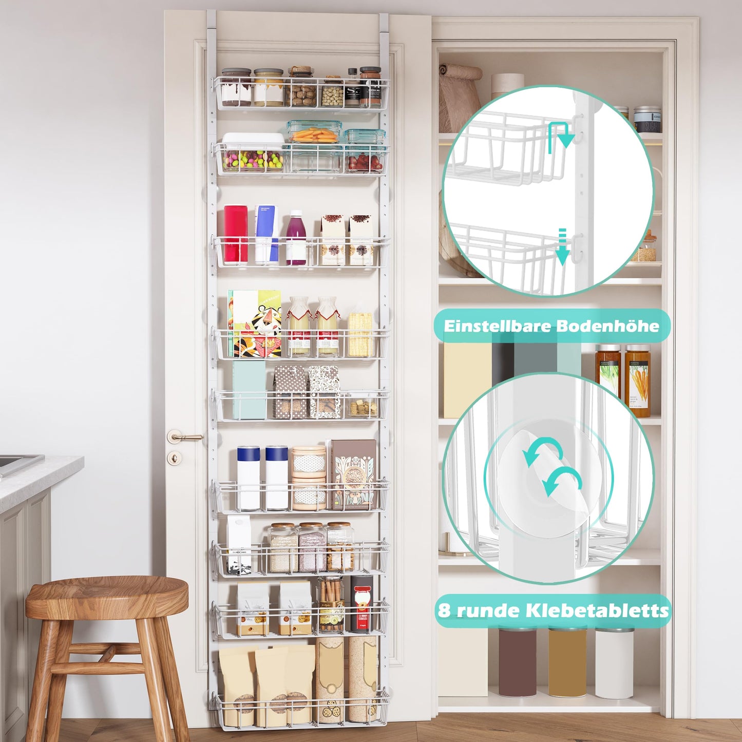 UMDONX 9-tier metal over the door organizer, hanging door organizer, door organizer hanging organizer for bathroom, kitchen, pantry (white)