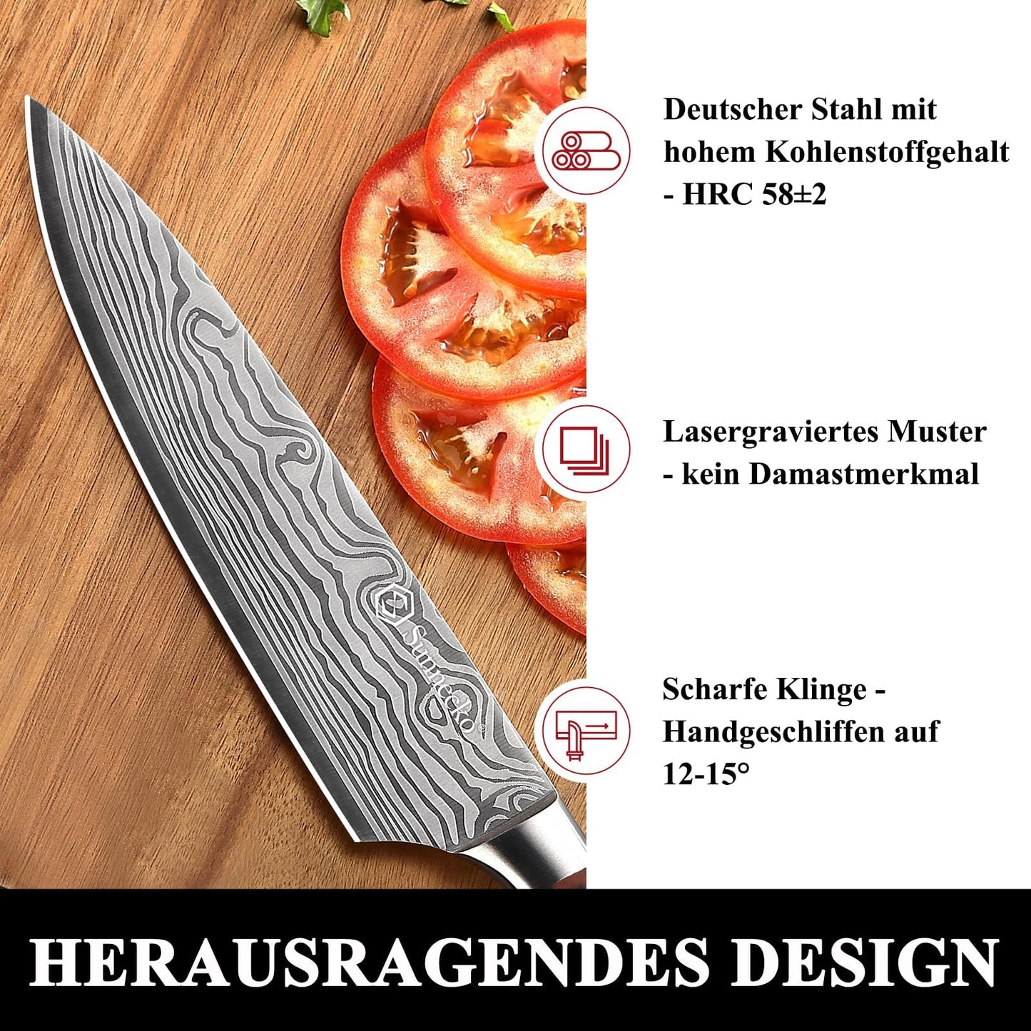Sunnecko 20cm kitchen knife chef knife professional sharp stainless steel meat knife with Pakkawood handle multipurpose sharp blade with gift box
